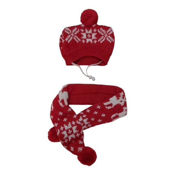 Cat Christmas Snowflake Scarf & Hat Set Costume for Small Pets Puppy, Red Small - Picture 4 of 9